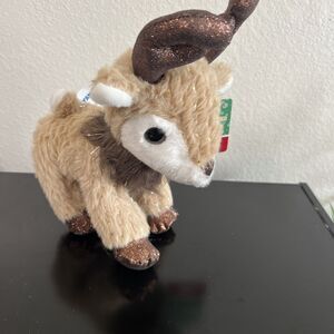 Reindeer Deer Plush Stuffed Animal Lovey 9" Christmas Brown Tan Gold Threads